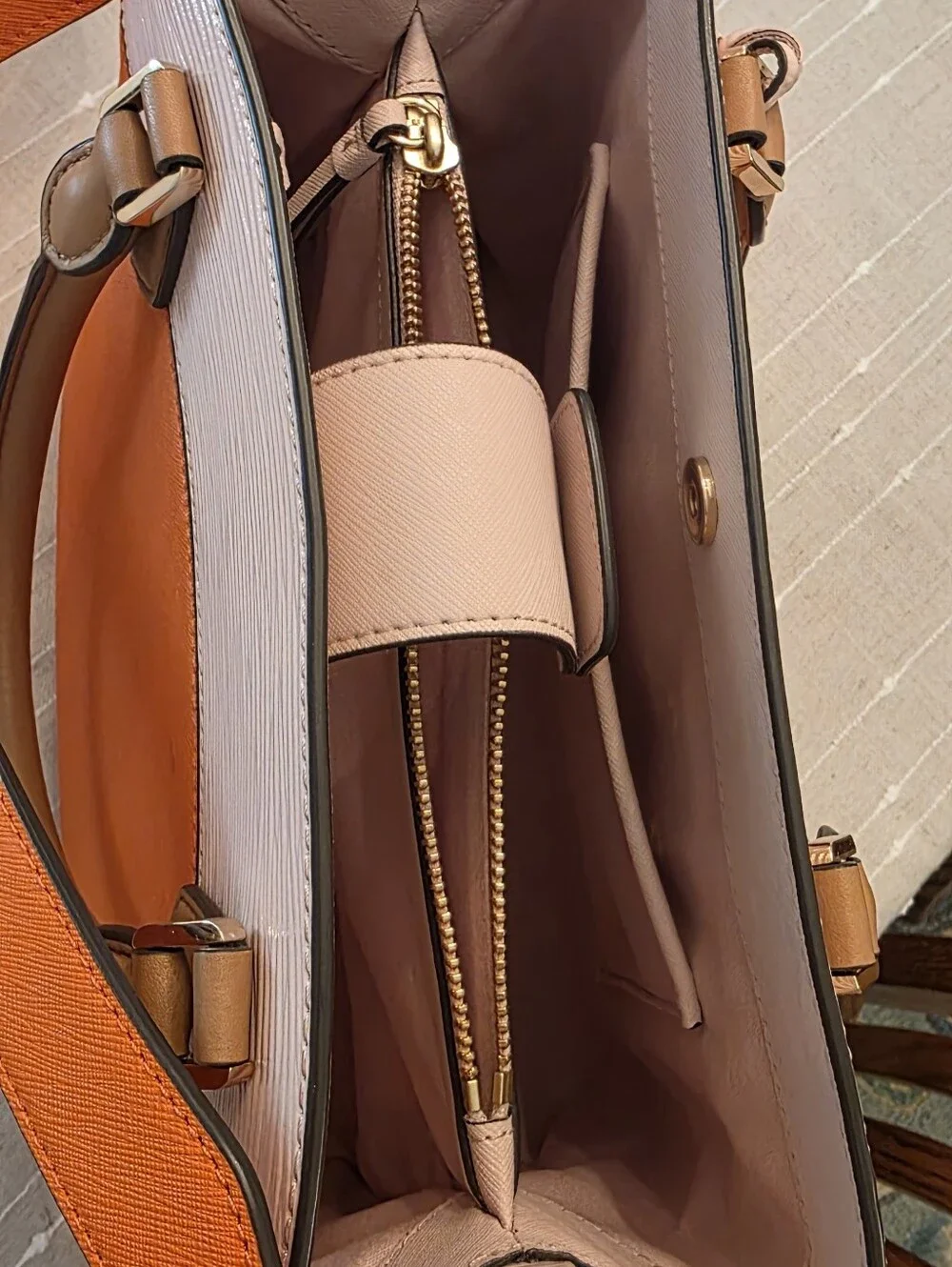 Tory Burch Robinson Orange and Light Pink Leather Purse with Gold Hardware - Picture 5 of 7